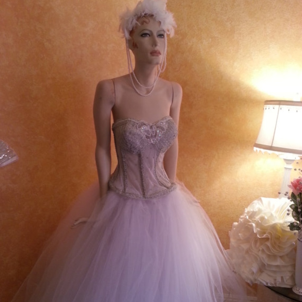 Sheer Jeweled White Silver Corset Wedding Ballgown - Picture 2 of 8